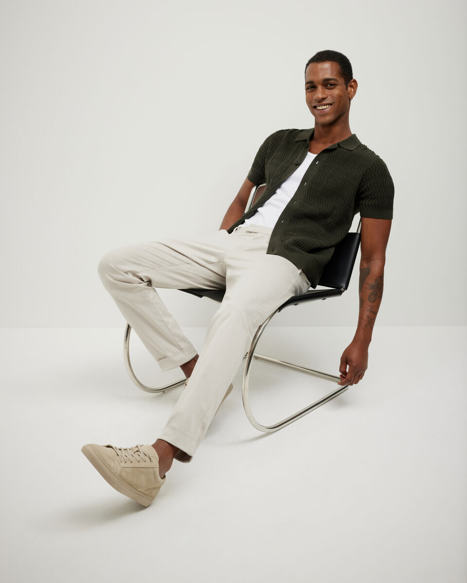 Wave Knit Button Down Short Sleeve Shirt, Khaki, hi-res